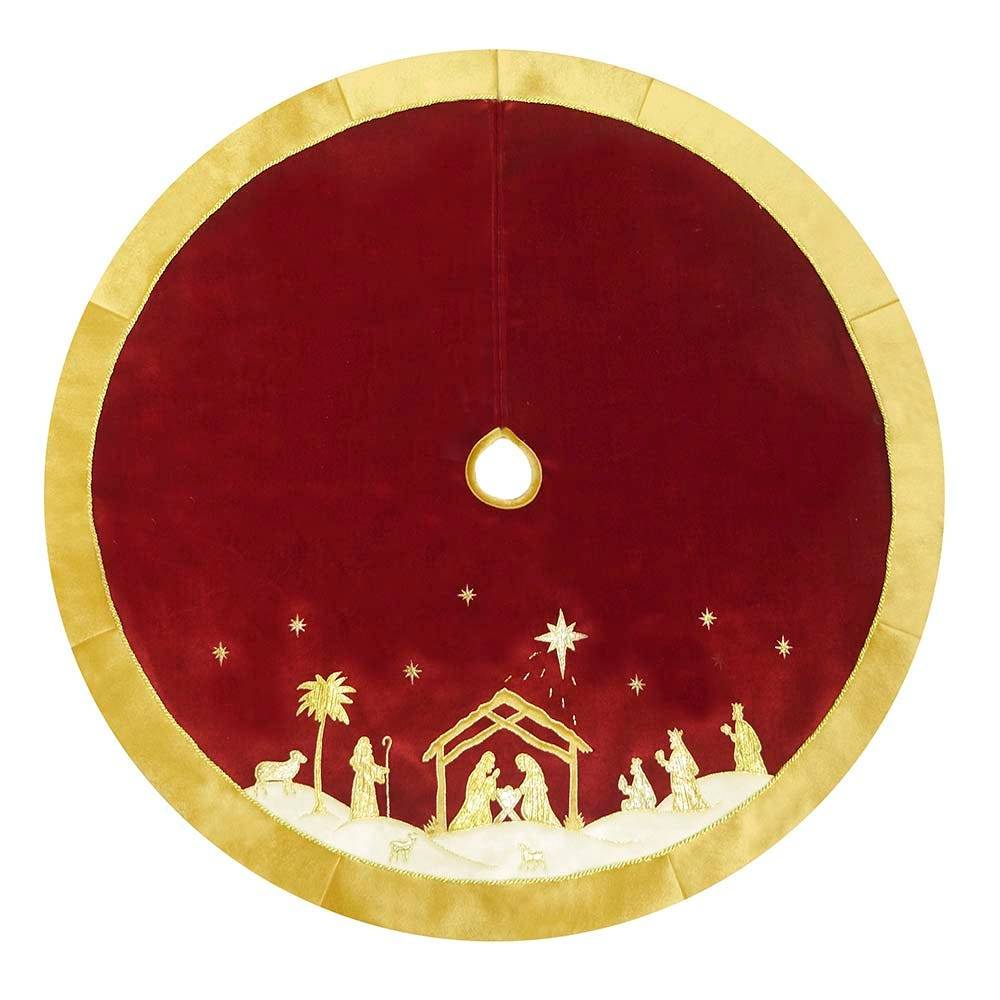 Kurt Adler 48-Inch Red and Gold Religious Tree Skirt