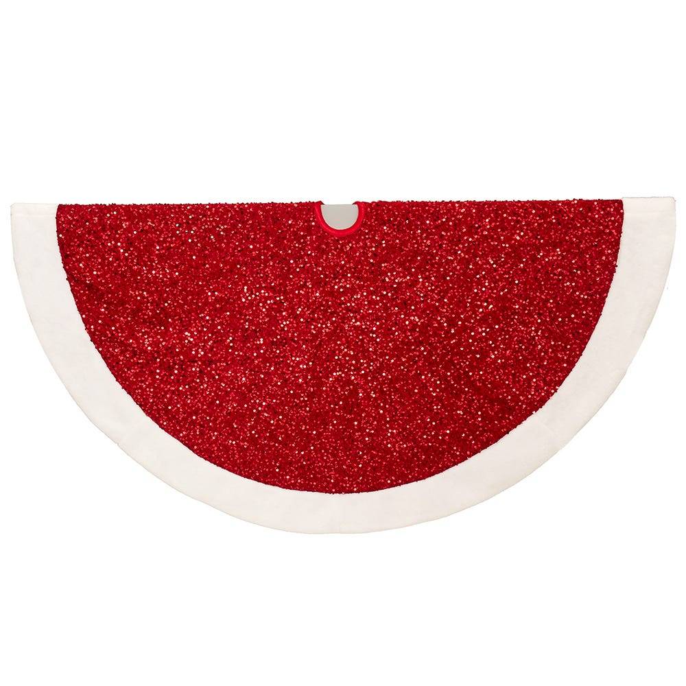 Kurt Adler 54-Inch Red Sequins with White Border Tree Skirt