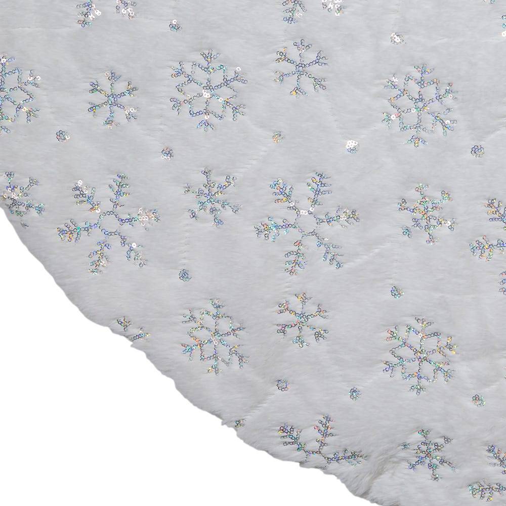 Kurt Adler 48-Inch White Tree Skirt with Snowflake Border