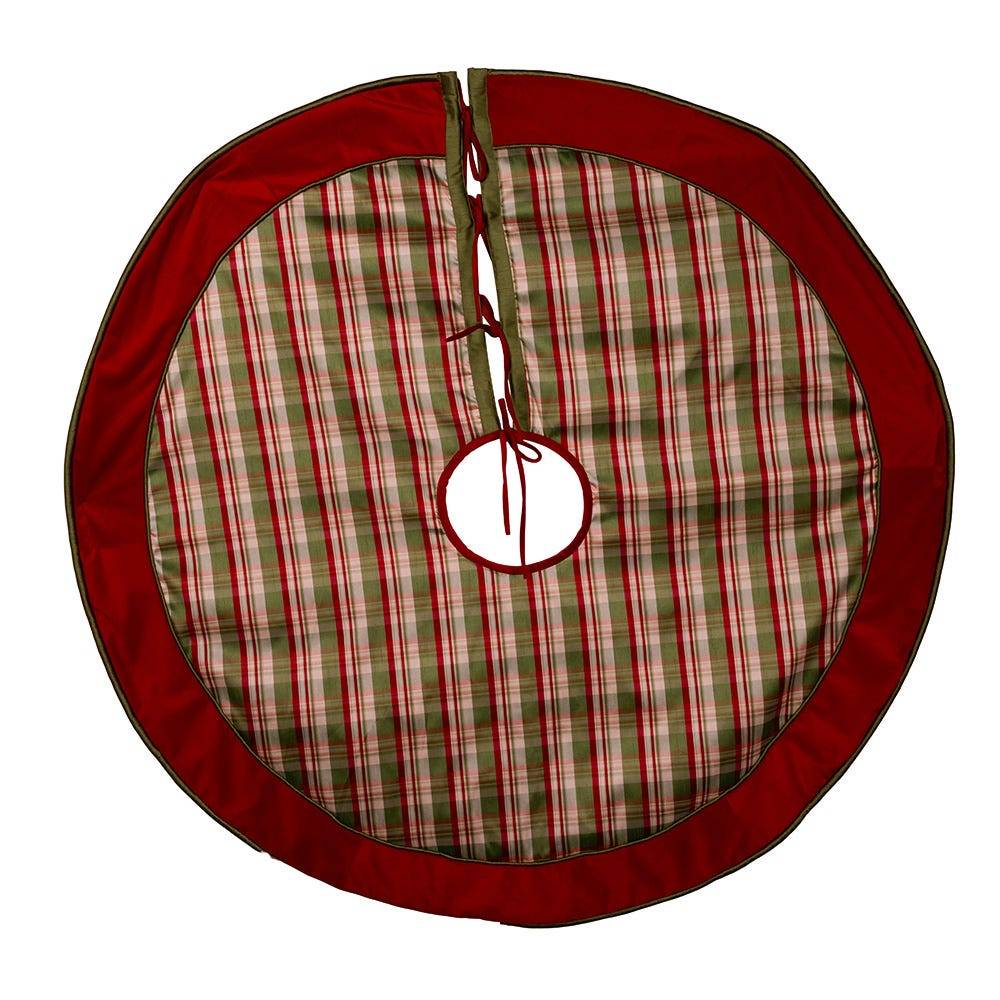 Kurt Adler 48-Inch Dupion Plaid with Velvet Tree Skirt