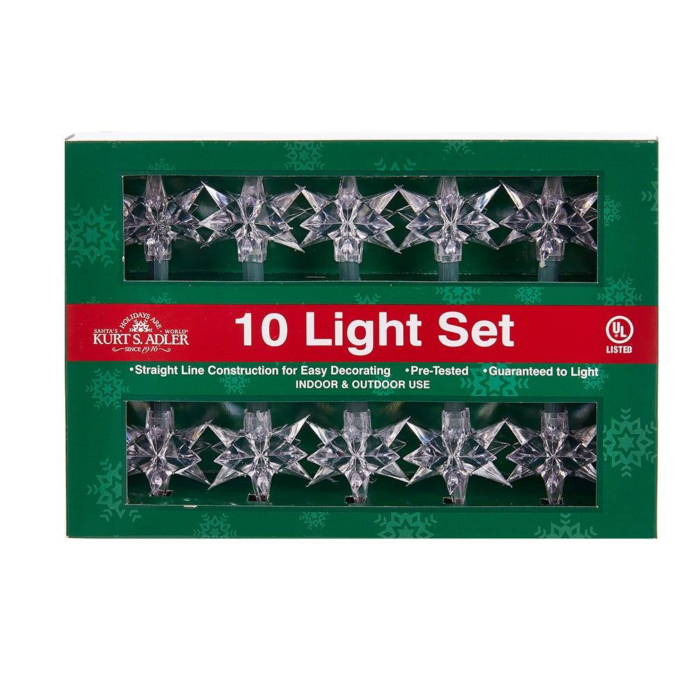 Kurt Adler 10-Light Green/Clear Diamond Star Light Set