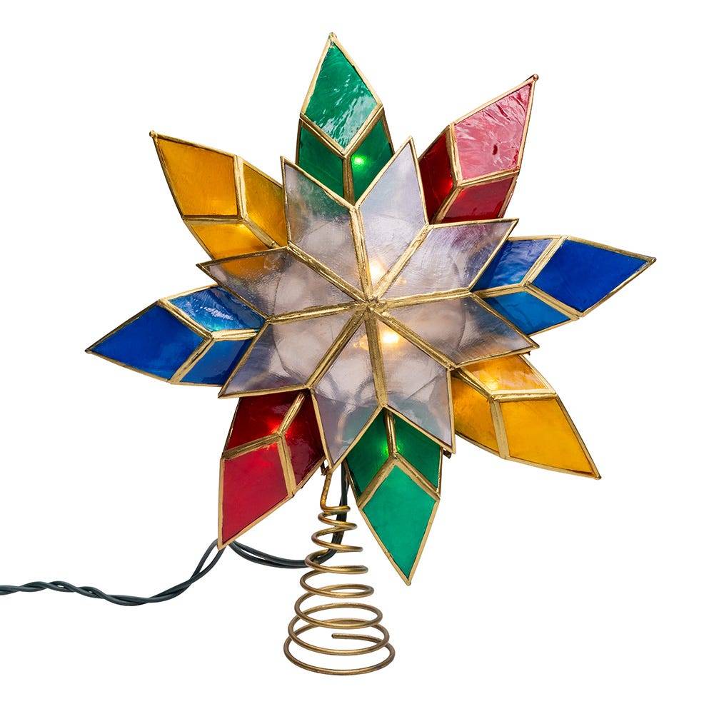 Kurt Adler 10-Light LED Multicolored Capiz Clear Star Tree Topper