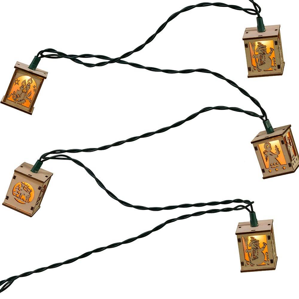 Kurt Adler UL 10-Light Wooden Lantern Light Set