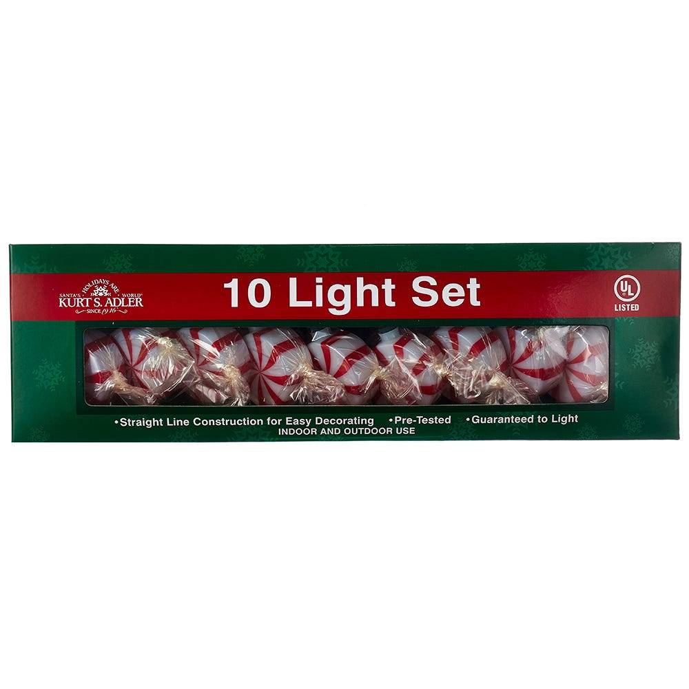 Kurt Adler 10-Light Red Peppermint Candy Light Set