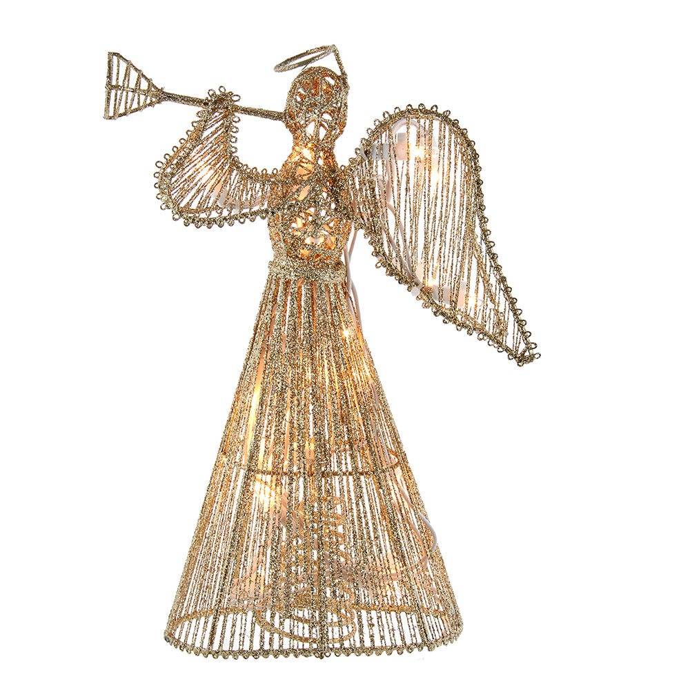 Kurt Adler 12-Inch 20 Light Incandescent Gold Glitter Angel Tree Topper