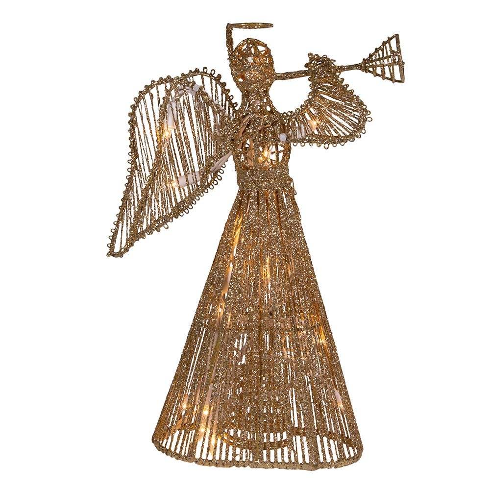 Kurt Adler 12-Inch 20 Light Incandescent Gold Glitter Angel Tree Topper