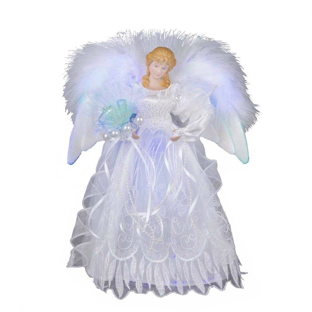 Kurt Adler 12-Inch White and Silver Fiber Optic LED Angel Treetop