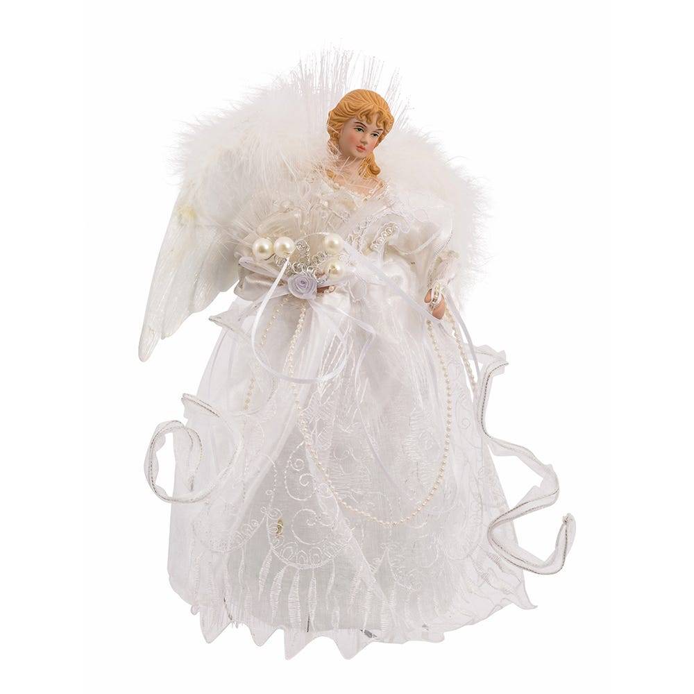 Kurt Adler 12-Inch White and Silver Fiber Optic LED Angel Treetop