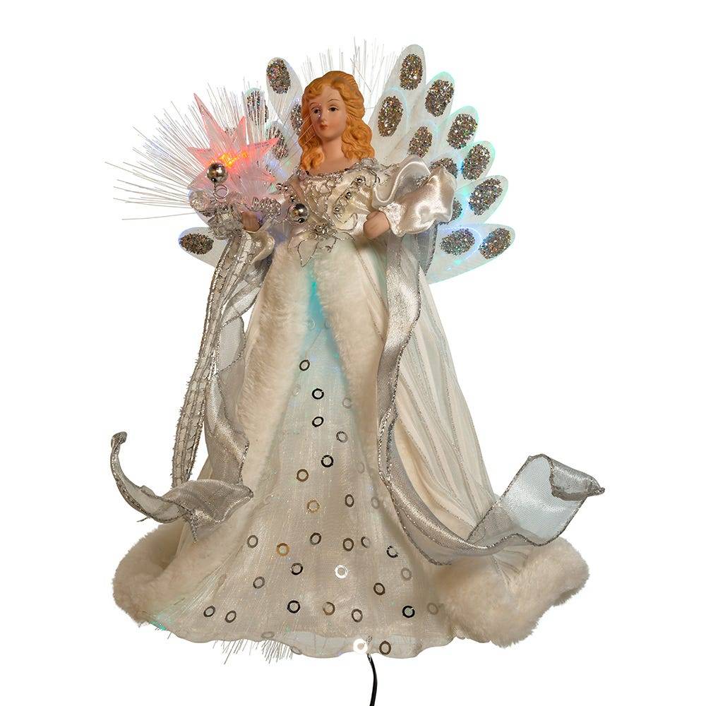 Kurt Adler 12-Inch White and Silver LED Fiber Optic Angel Treetop