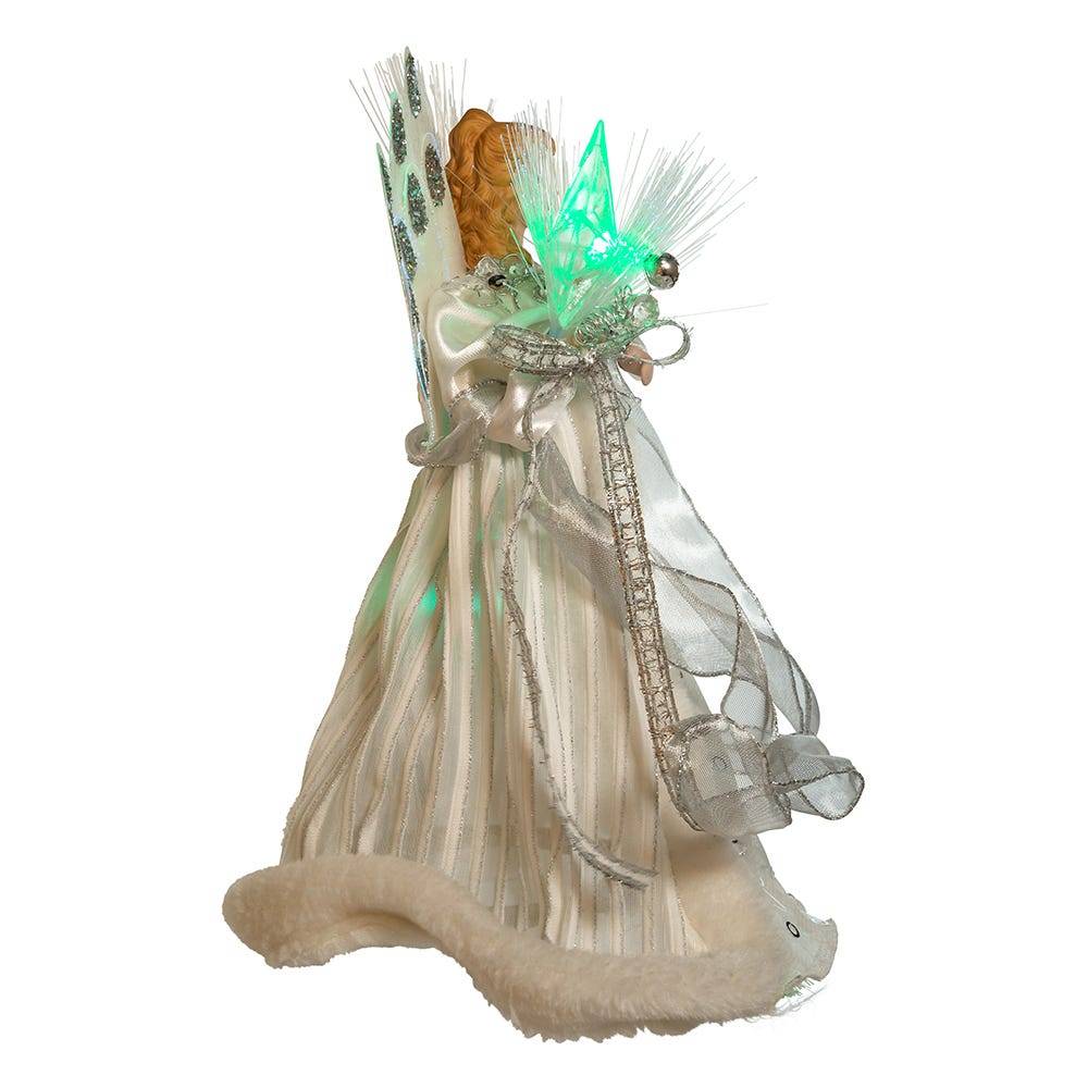 Kurt Adler 12-Inch White and Silver LED Fiber Optic Angel Treetop