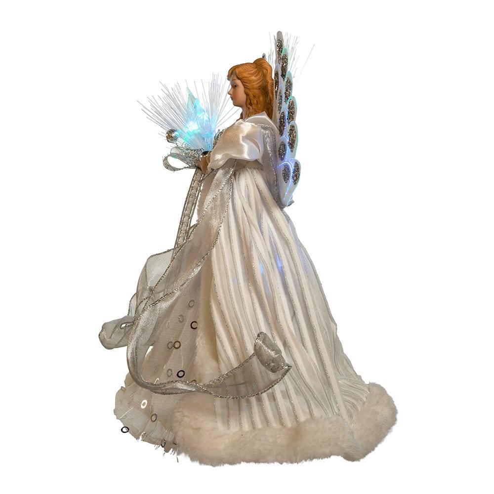 Kurt Adler 12-Inch White and Silver LED Fiber Optic Angel Treetop