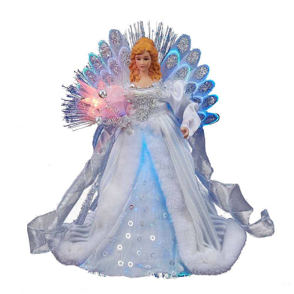 Kurt Adler 12-Inch White and Silver LED Fiber Optic Angel Treetop