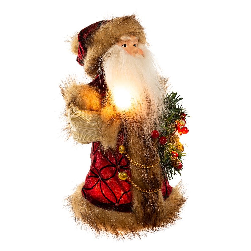 Kurt Adler 10-Inch 10-Light Burgundy and Brown Santa Treetop