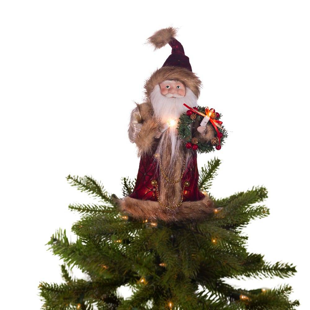 Kurt Adler 10-Inch 10-Light Burgundy and Brown Santa Treetop