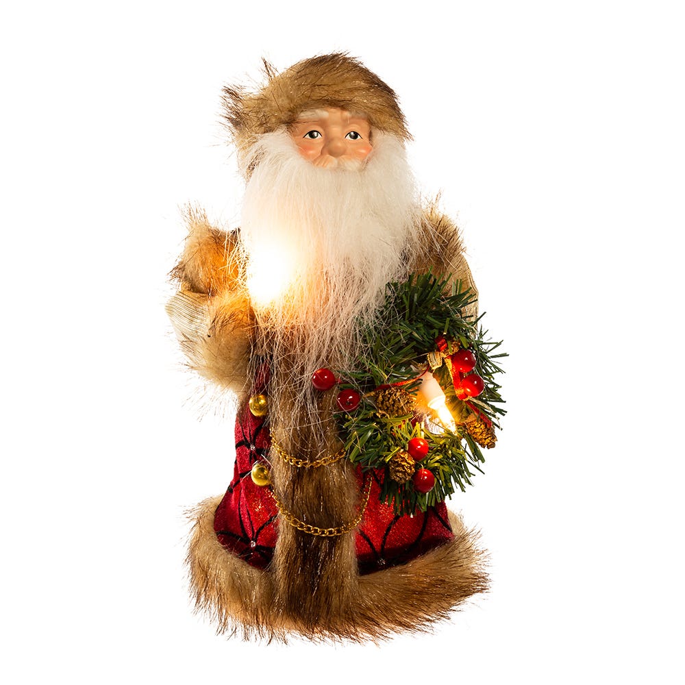 Kurt Adler 10-Inch 10-Light Burgundy and Brown Santa Treetop