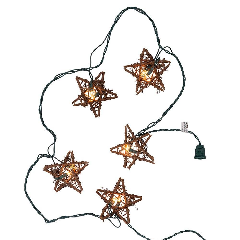 Kurt Adler 10-Light Rattan Natural Star Light Set