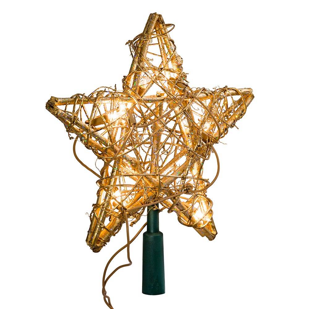 Kurt Adler 10-Light Rattan Gold Star Treetop