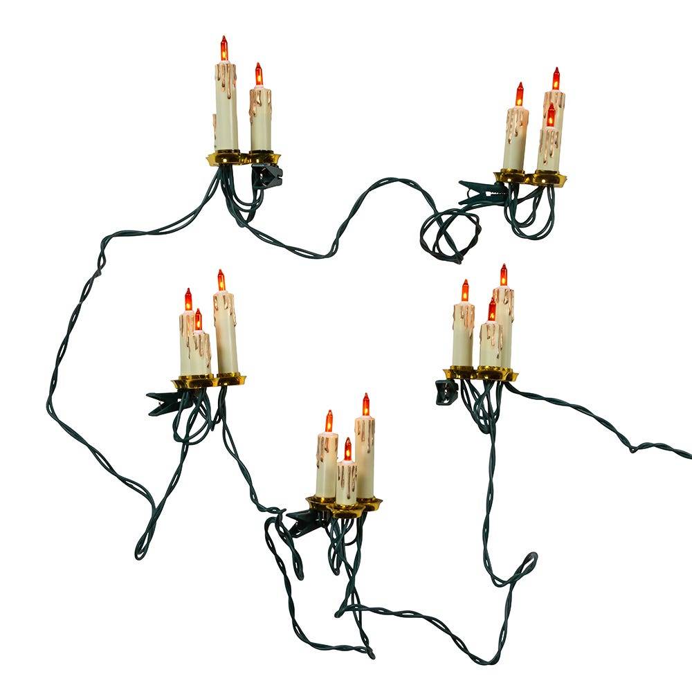 Kurt Adler UL 15-Light White Triple Candle Extended Light Set with Ivory Candle Shaft, Gold Dripping Wax and Amber Bulbs