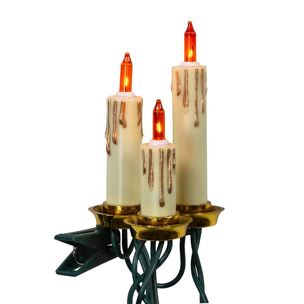 Kurt Adler UL 15-Light White Triple Candle Extended Light Set with Ivory Candle Shaft, Gold Dripping Wax and Amber Bulbs