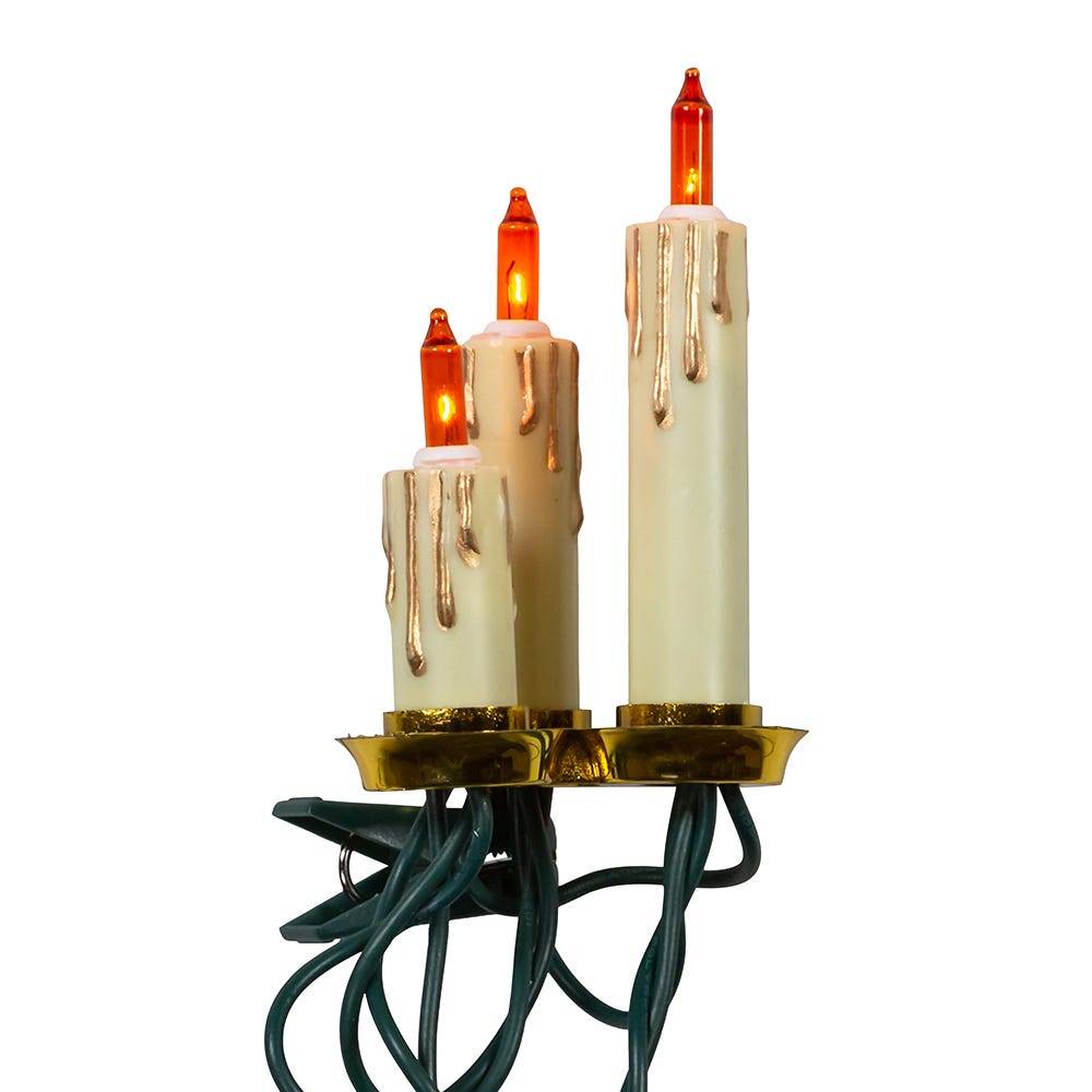 Kurt Adler UL 15-Light White Triple Candle Extended Light Set with Ivory Candle Shaft, Gold Dripping Wax and Amber Bulbs