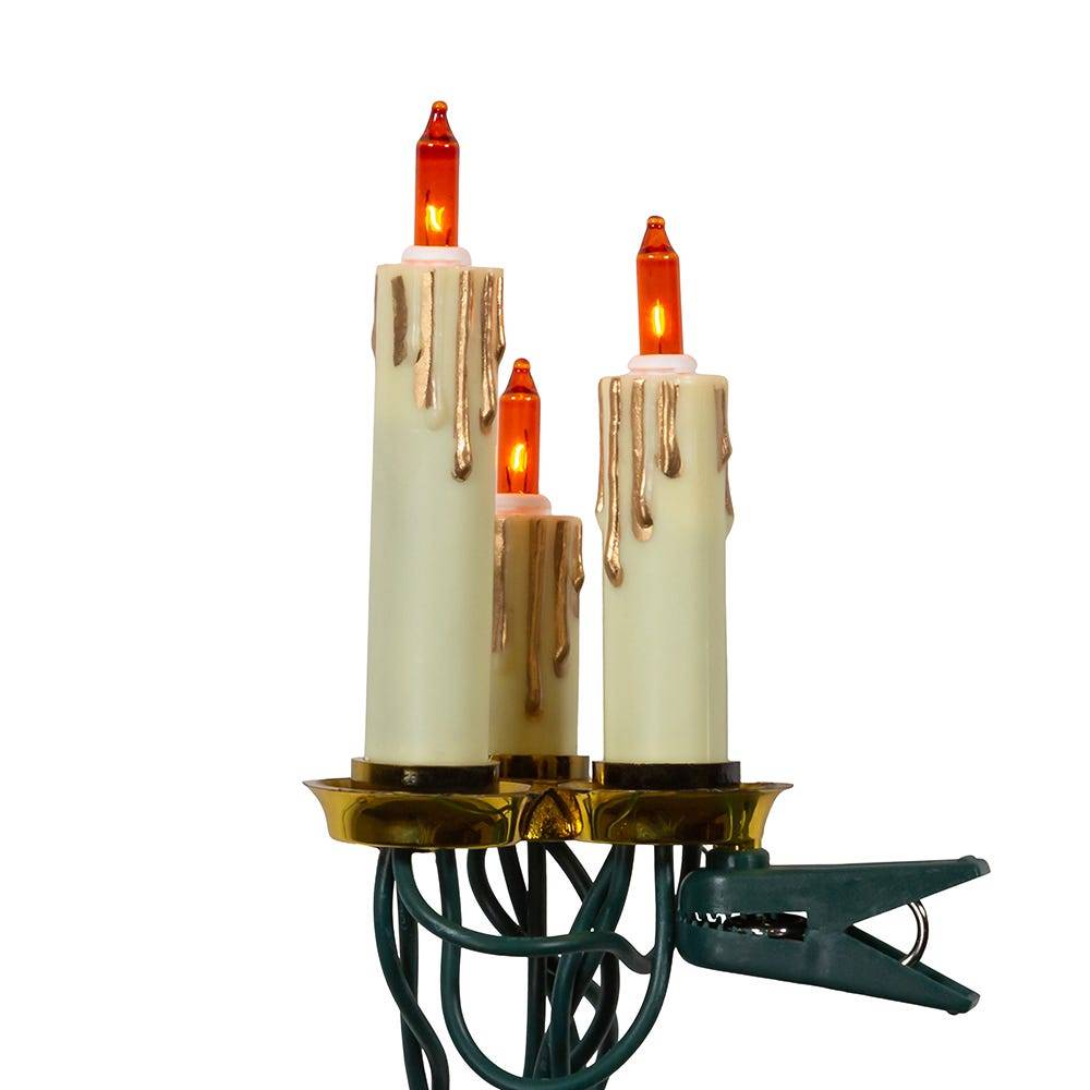 Kurt Adler UL 15-Light White Triple Candle Extended Light Set with Ivory Candle Shaft, Gold Dripping Wax and Amber Bulbs