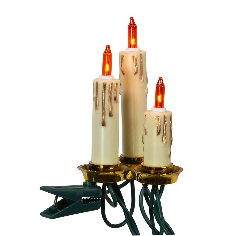 Kurt Adler UL 15-Light White Triple Candle Extended Light Set with Ivory Candle Shaft, Gold Dripping Wax and Amber Bulbs