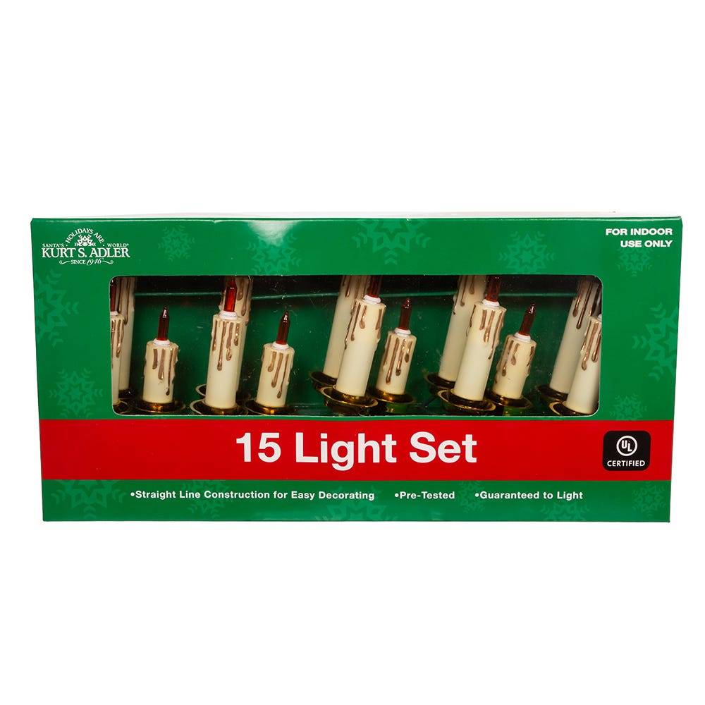 Kurt Adler UL 15-Light White Triple Candle Extended Light Set with Ivory Candle Shaft, Gold Dripping Wax and Amber Bulbs