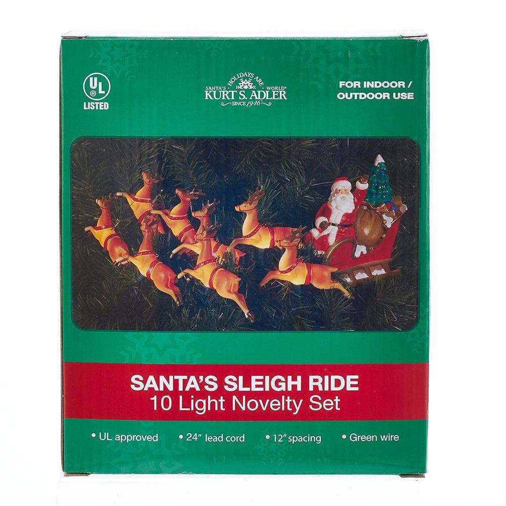 Kurt Adler UL 10-Light Santa Sleigh and Eight Reindeer Light Set