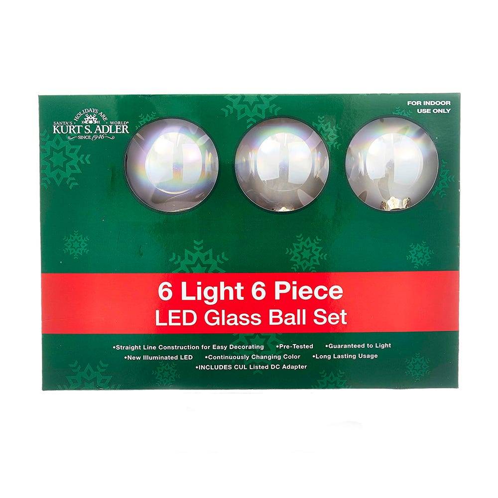 Kurt Adler 6-Light 80MM LED Glass Ball Light Set