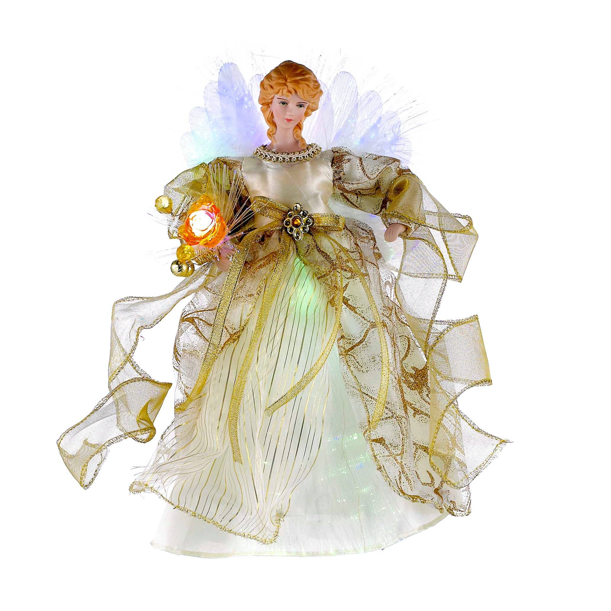 Kurt Adler 12-Inch CUL Ivory and Gold Fiber Optic LED Angel Treetop