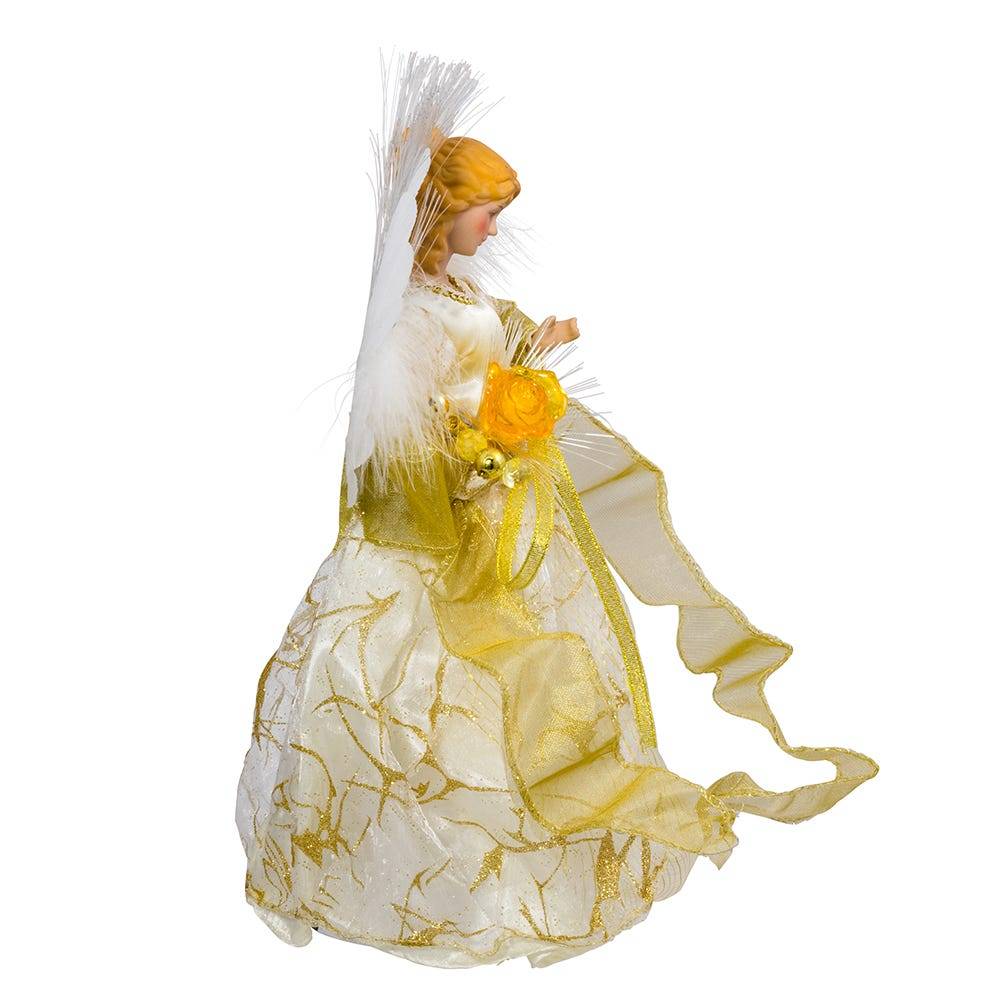 Kurt Adler 12-Inch CUL Ivory and Gold Fiber Optic LED Angel Treetop