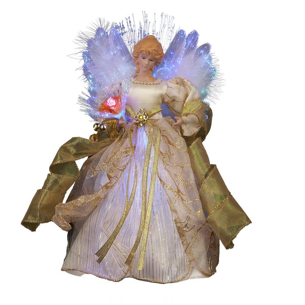 Kurt Adler 12-Inch CUL Ivory and Gold Fiber Optic LED Angel Treetop