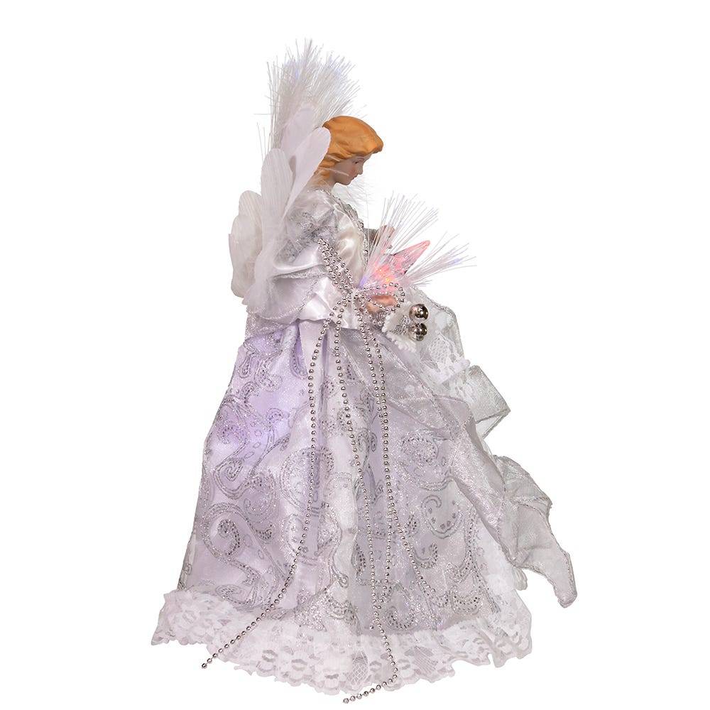 Kurt Adler 12-Inch CUL White/Silver Fiber Optic LED Angel Treetop