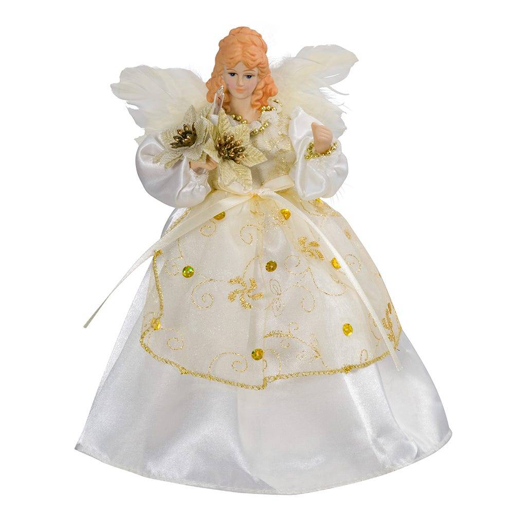 Kurt Adler 10-Light 9-Inch Ivory and Gold Angel Treetop