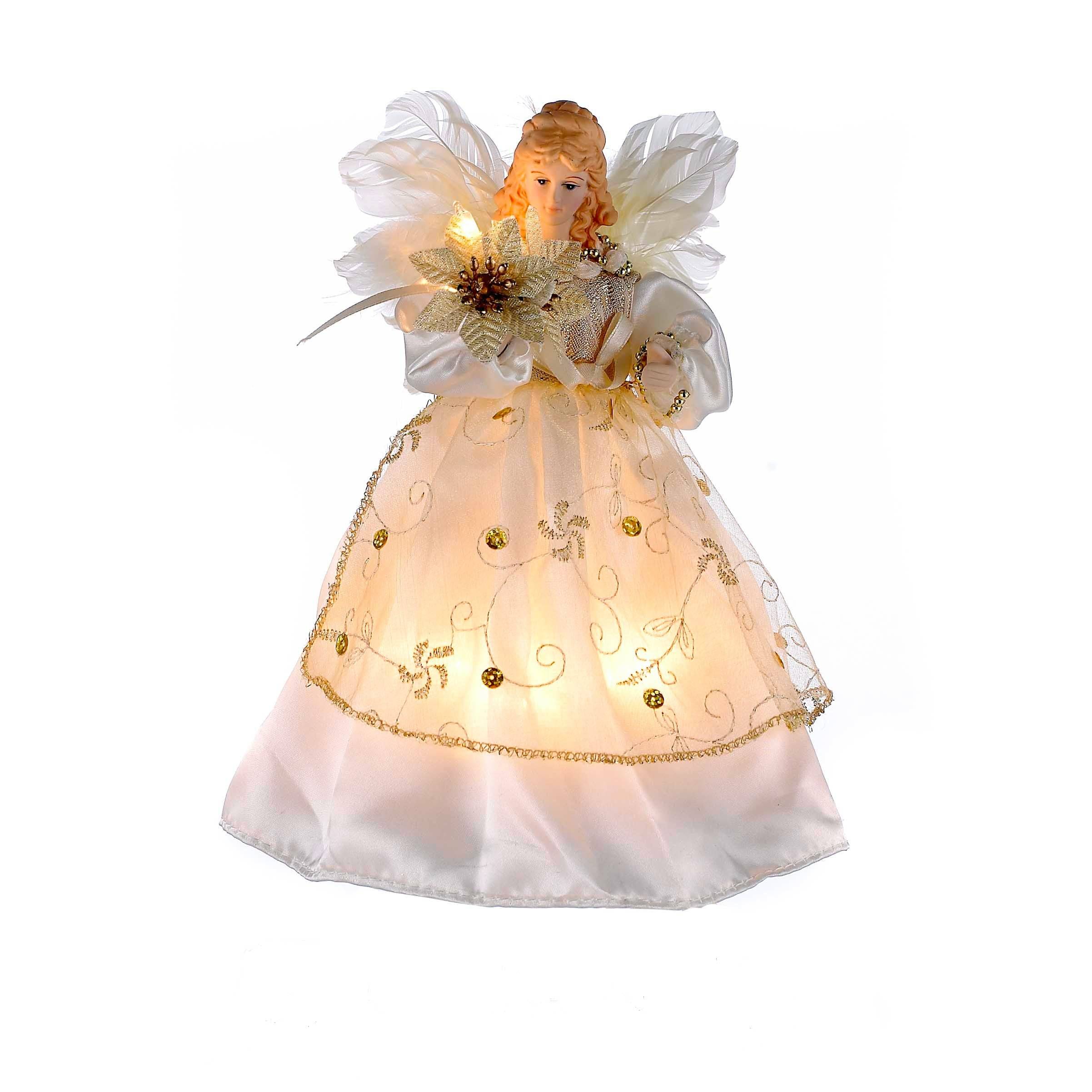 Kurt Adler 10-Light 9-Inch Ivory and Gold Angel Treetop