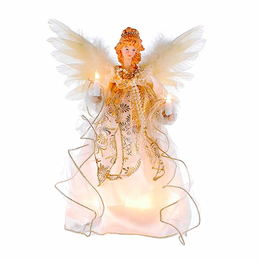 Kurt Adler 12-Inch 10-Light Ivory and Gold Angel Treetop