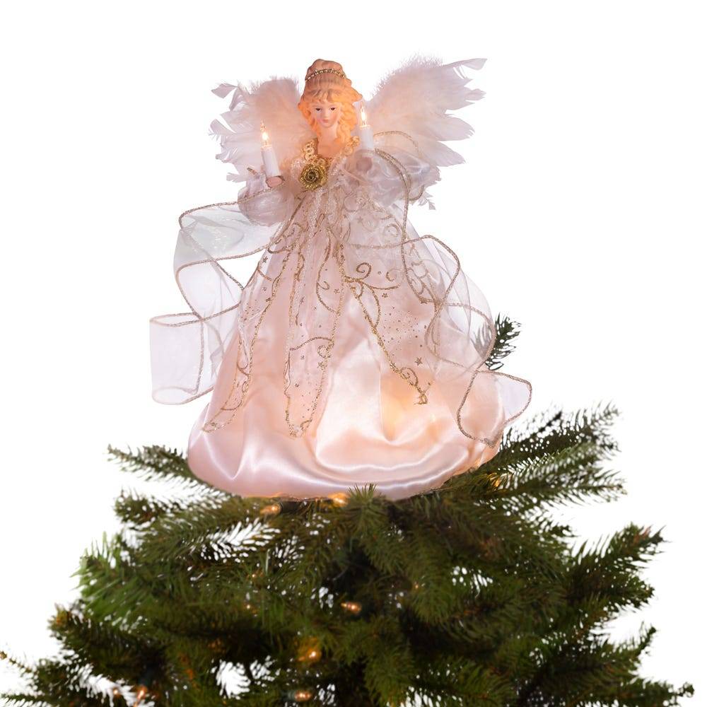 Kurt Adler 12-Inch 10-Light Ivory and Gold Angel Treetop