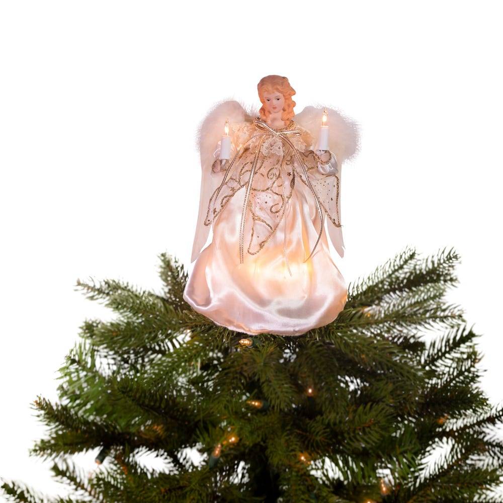 Kurt Adler 10-Light 9-Inch Ivory and Gold Angel Treetop