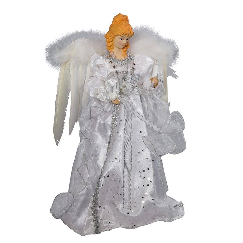 Kurt Adler 14-Inch 10-Light White and Silver Angel Treetop