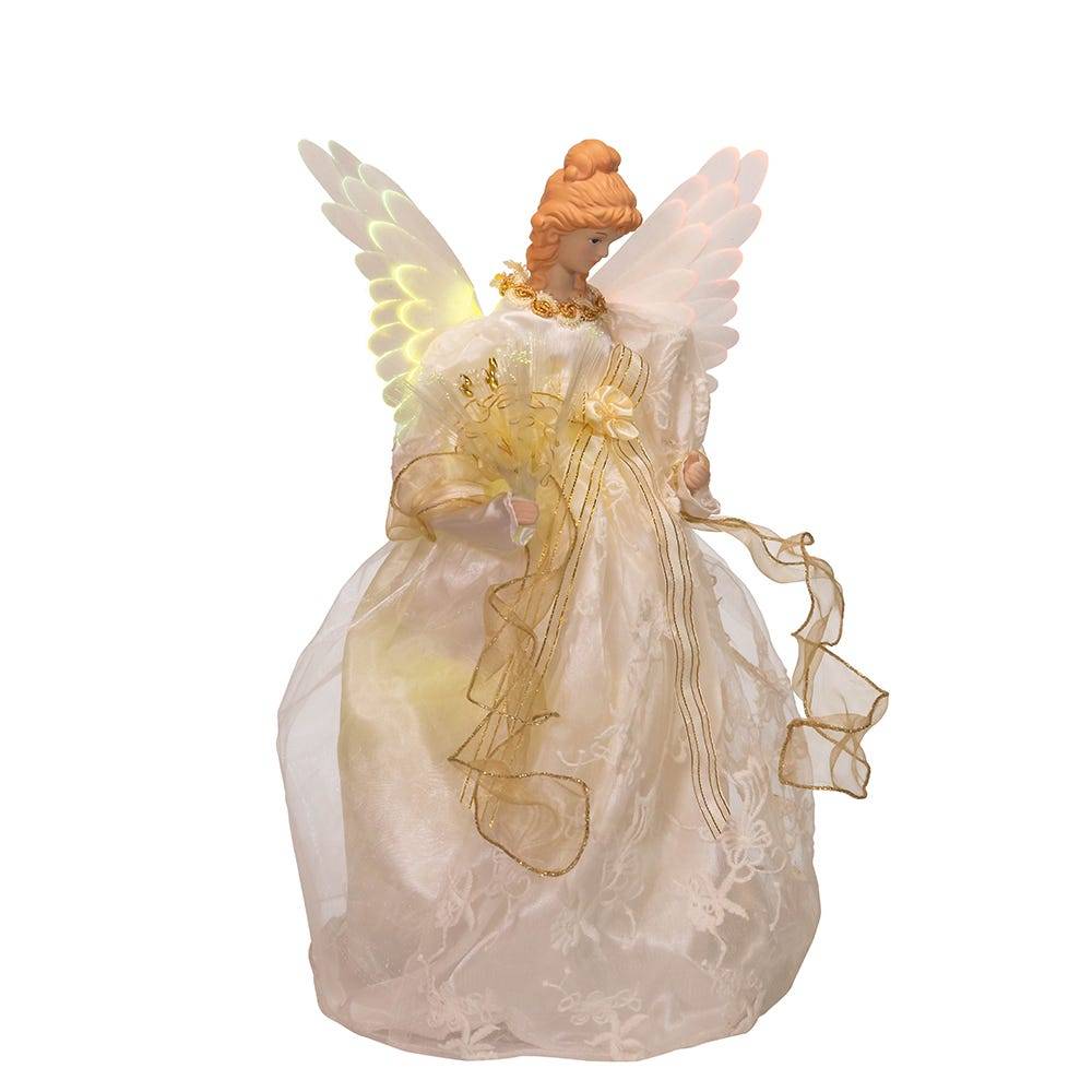 Kurt Adler 14-Inch Fiber Optic Ivory and Gold Animated LED Angel Treetop