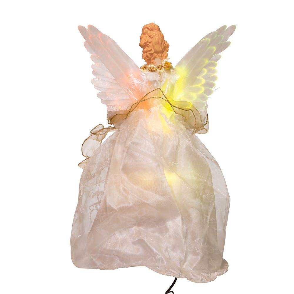 Kurt Adler 14-Inch Fiber Optic Ivory and Gold Animated LED Angel Treetop