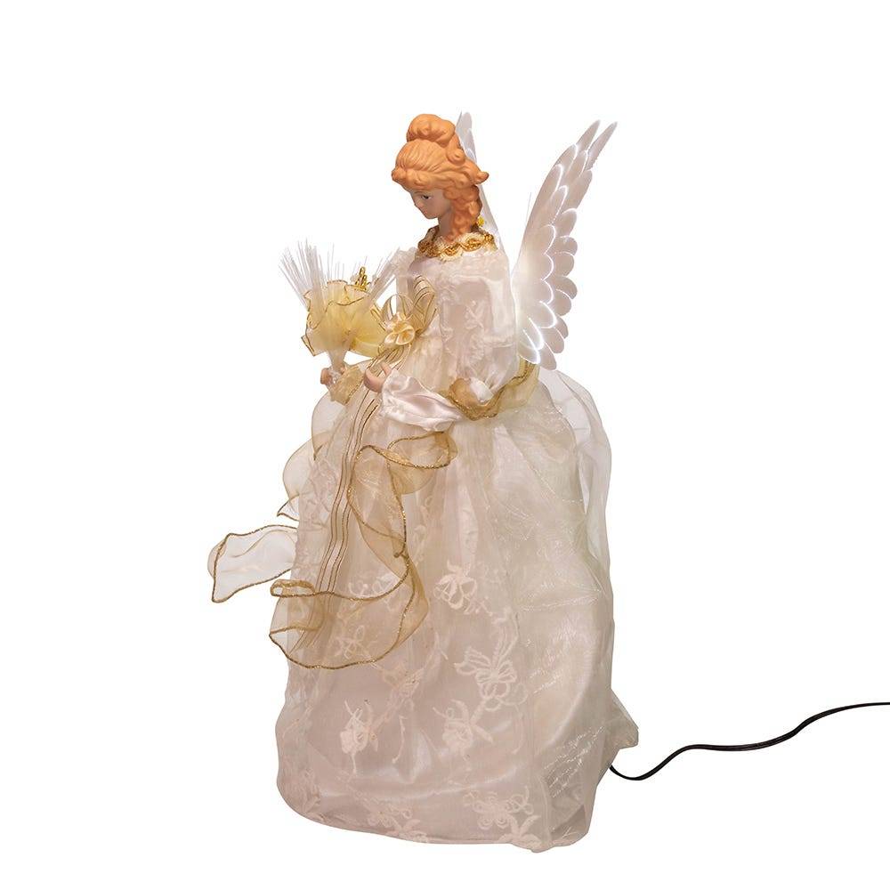 Kurt Adler 14-Inch Fiber Optic Ivory and Gold Animated LED Angel Treetop