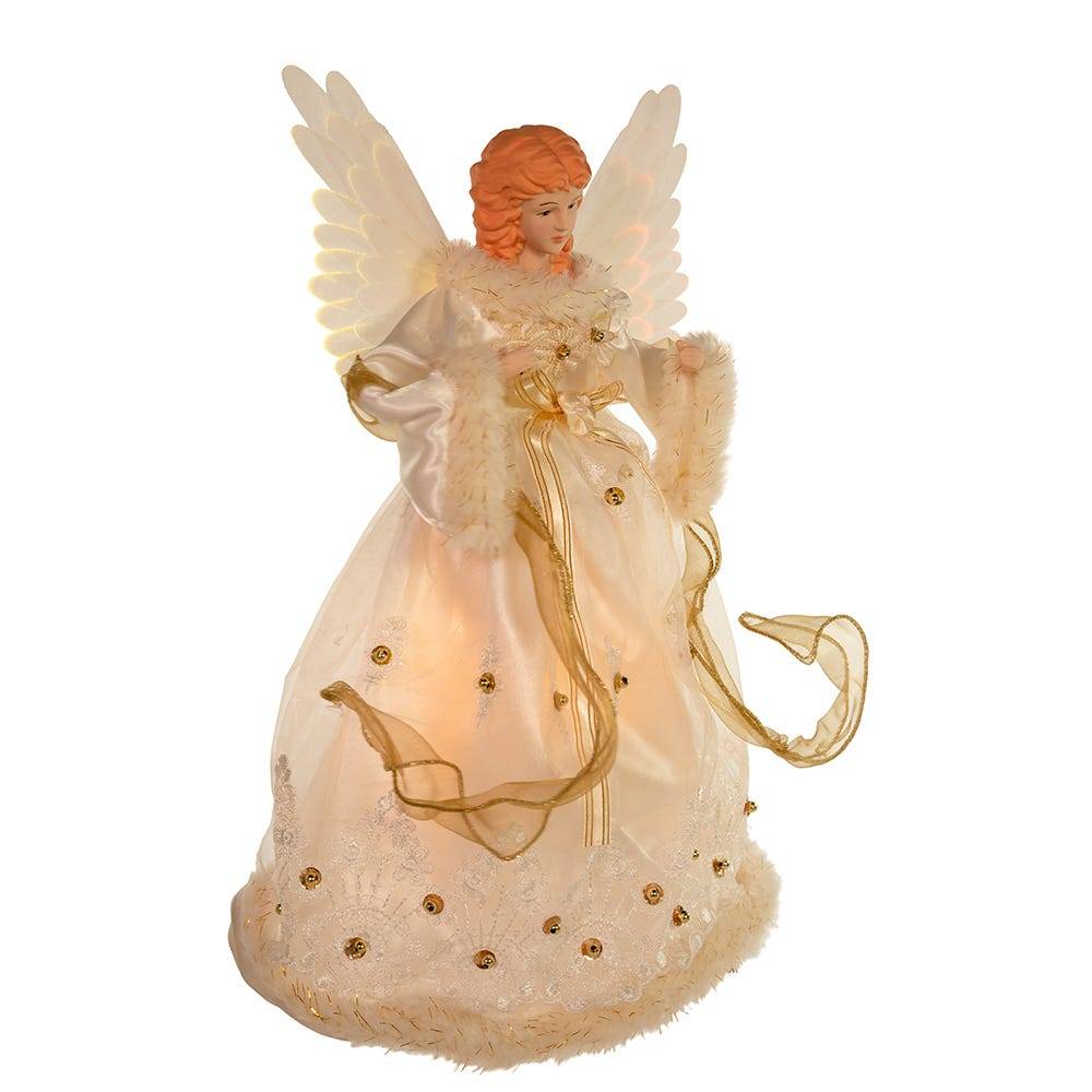 Kurt Adler 14-Inch Ivory and Gold Fiber Optic Animated Angel Treetop