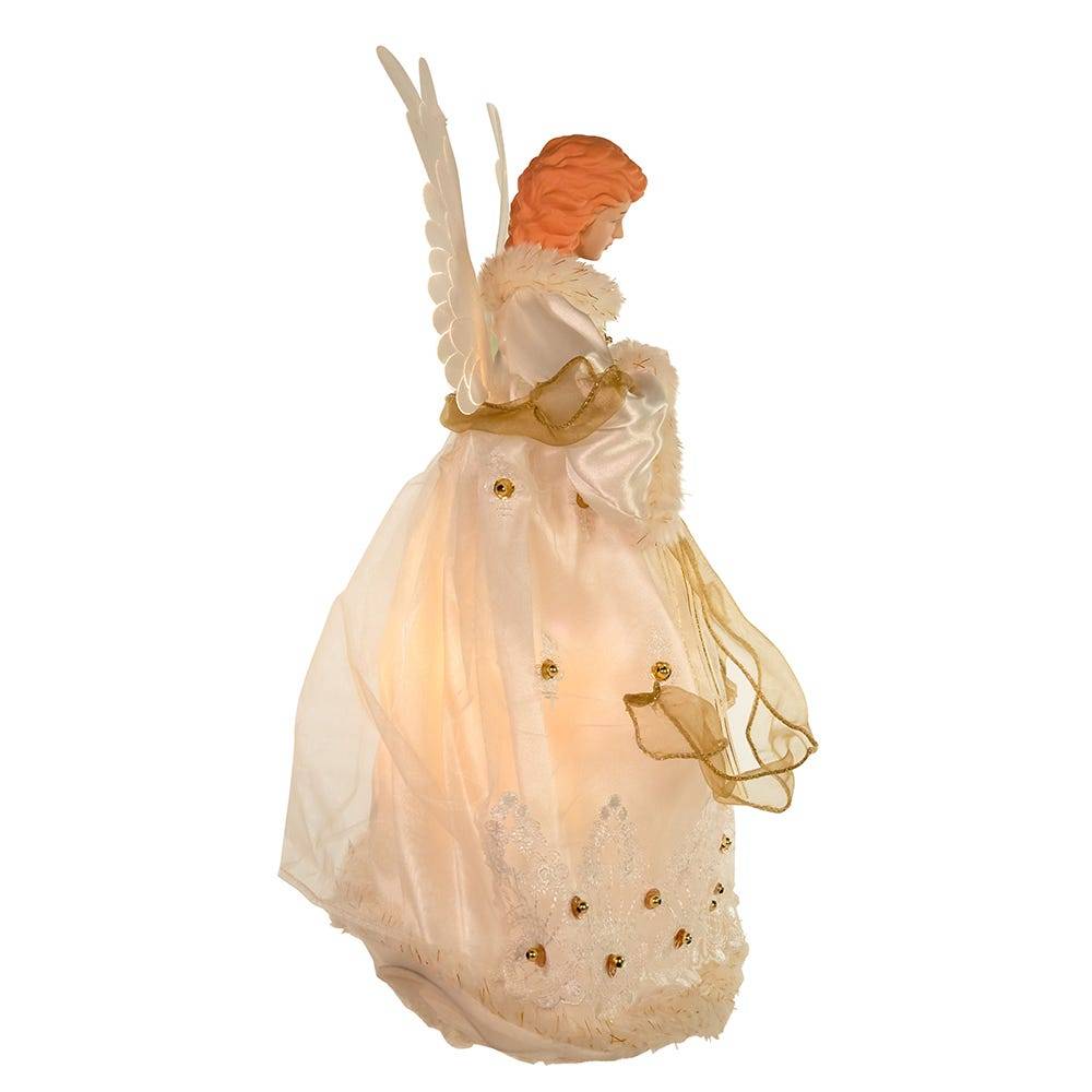 Kurt Adler 14-Inch Ivory and Gold Fiber Optic Animated Angel Treetop