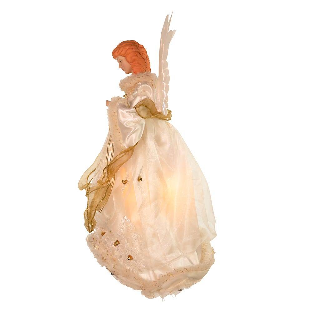 Kurt Adler 14-Inch Ivory and Gold Fiber Optic Animated Angel Treetop