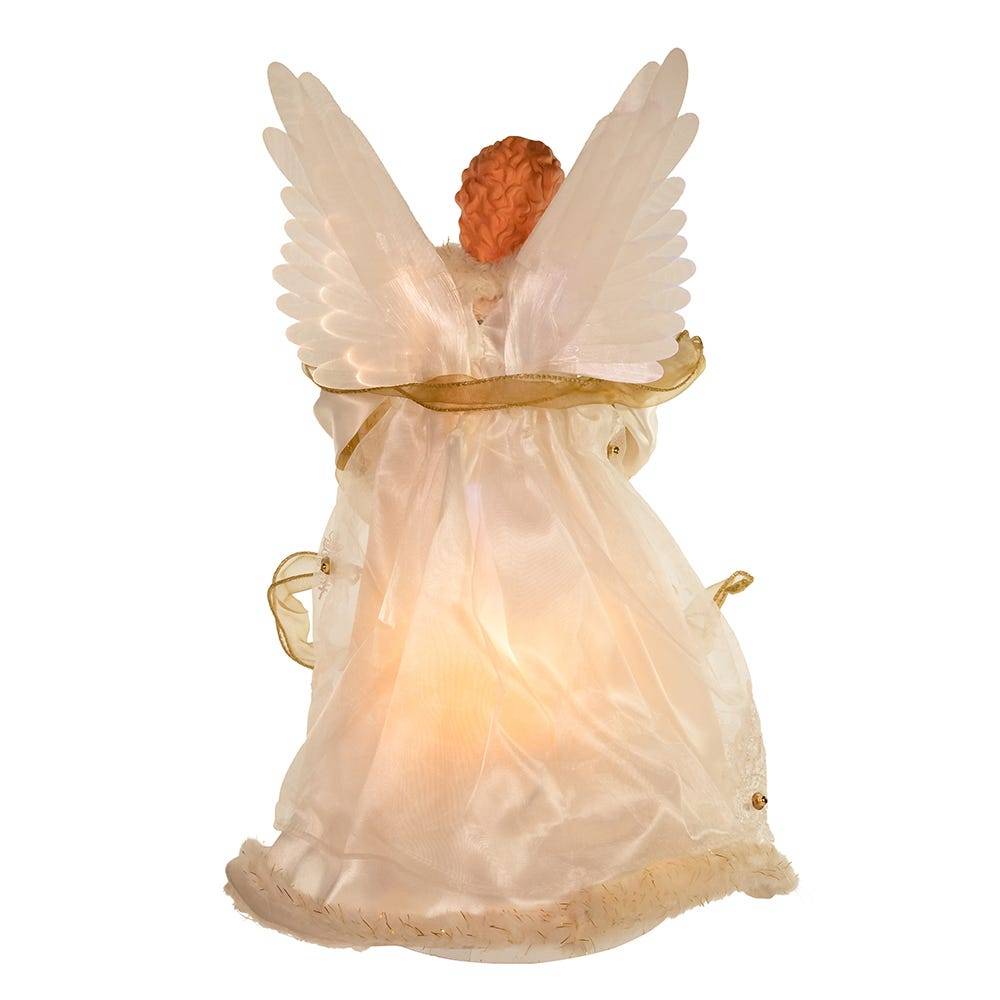 Kurt Adler 14-Inch Ivory and Gold Fiber Optic Animated Angel Treetop