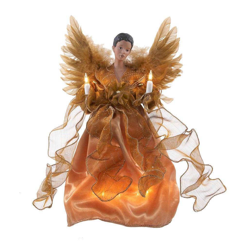 Kurt Adler 13-Inch UL 10-Light Gold African American Angel Treetop