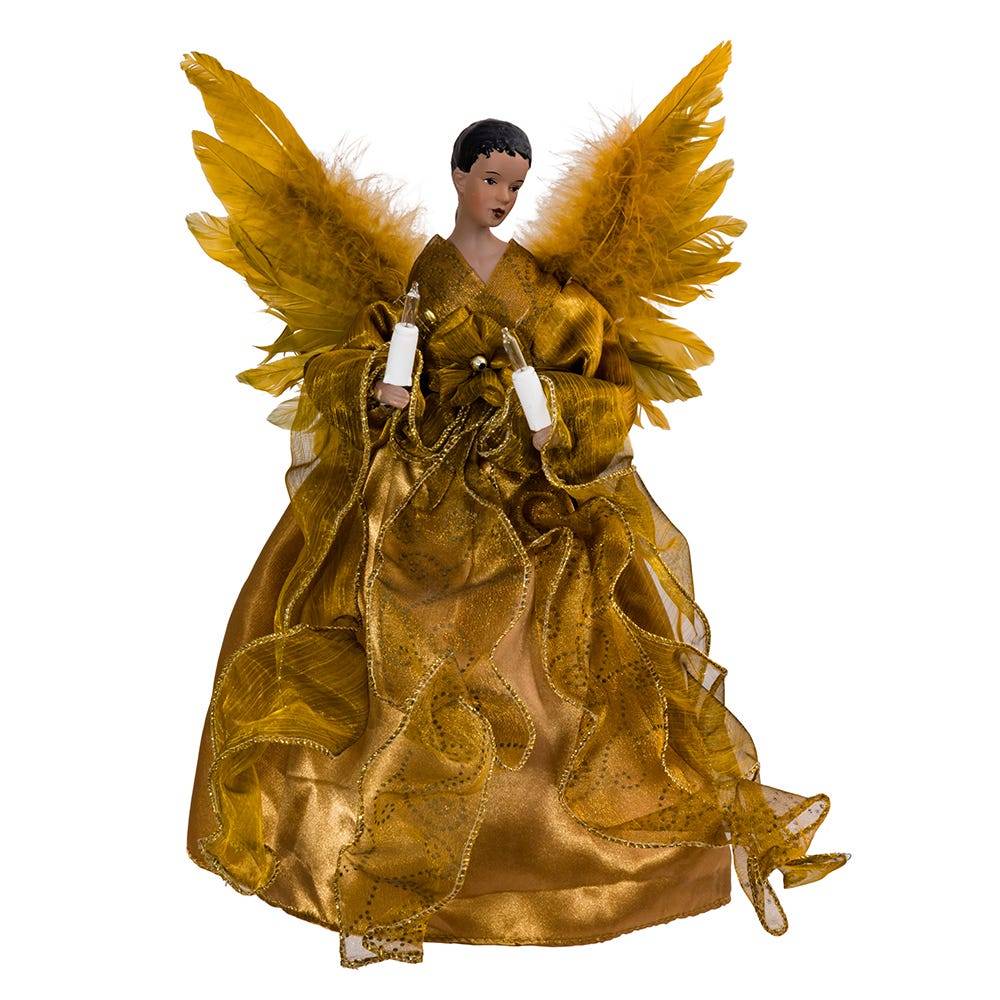 Kurt Adler 13-Inch UL 10-Light Gold African American Angel Treetop