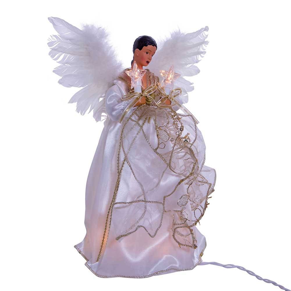 Kurt Adler 10-Light 12-Inch Ivory and Gold Black Angel Treetop