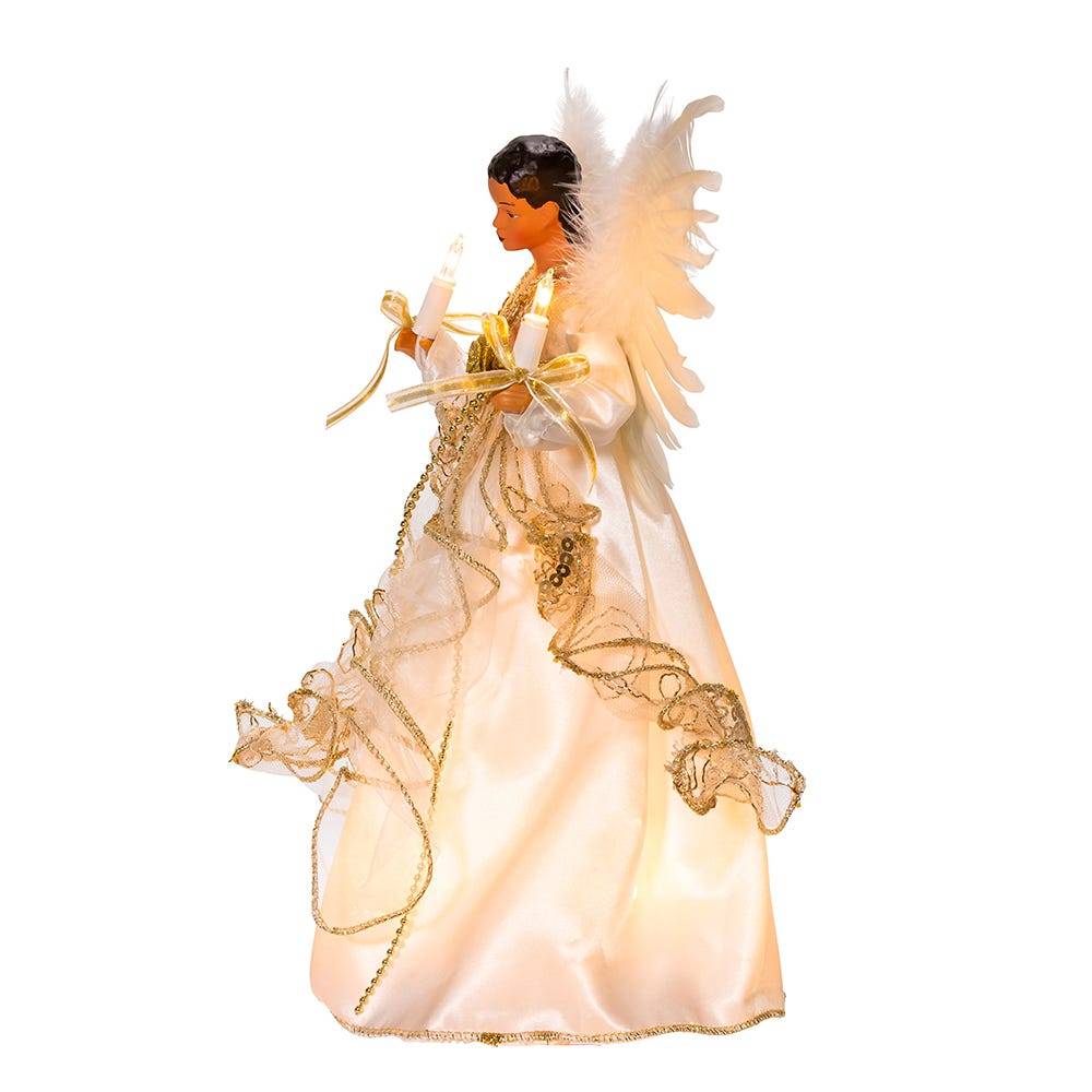 Kurt Adler 10-Light 12-Inch Ivory and Gold Black Angel Treetop